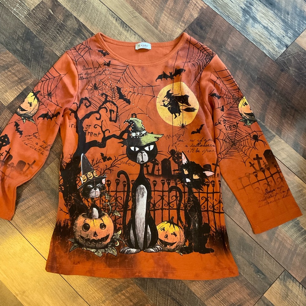 Cactus Spooky Cat Halloween Top M